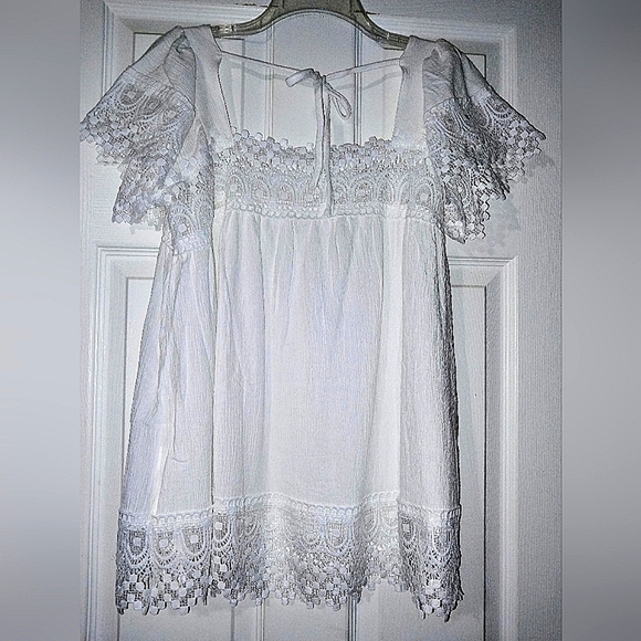 Lace Summer Flowy Top Blouse Sz Large 100% Cotton NWOT - Picture 2 of 7